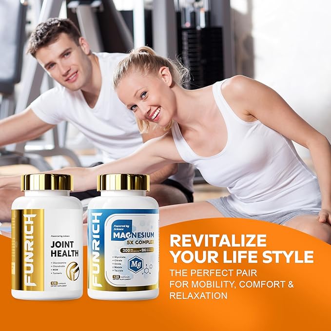 Glucosamine Chondroitin MSM &amp Magnesium Complex Supplement Set 2 individual bottles Glucosamine Complex and Magnesium Complex for Cartilage Joint Health and Muscle Bone Support- 240 Capsules