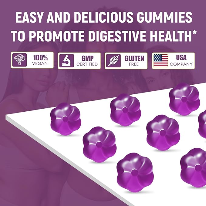 Migcopat 10G Fiber Gummies for Adults No Sugar Added Grape Flavor Fiber Supplement with 30 Billion CFU Probiotics Blend ACV Vitamin C Inulin Support Digestive Health 90 Count