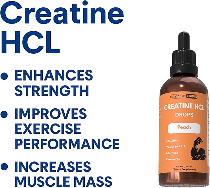Creatine HCL Liquid Drops for Men &amp Women - 2ml Per Serving L-Theanine Vitamin B12 &amp B6 L-Carnitine - High Absorption 4 Fl Oz (120ml) (4 FL OZ Peach)