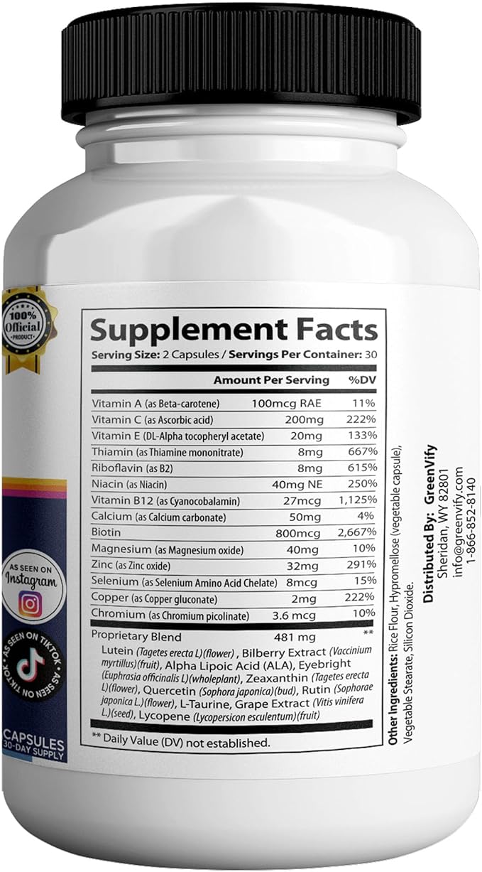 OptiPlax Max Vision Support Supplement 24 Premium Herbal Extracts Vitamins &amp Minerals 60 Capsules (5)