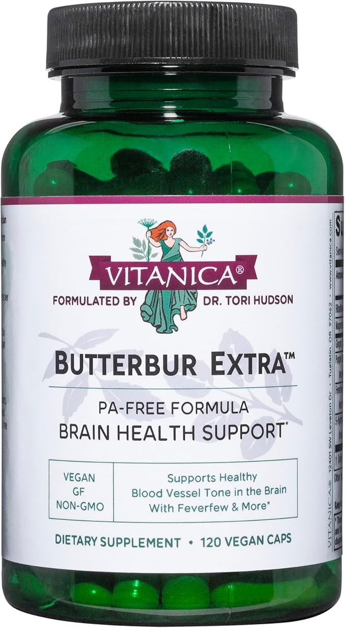 Vitanica Butterbur Extra Brain Chemistry and Vessel Support Vegan 120 Capsules