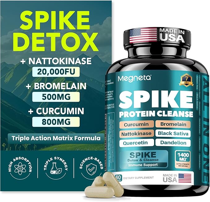 Spike Support - Nattokinase 20000 FU/g Bromelain 500mg &amp Curcumin 800mg – Triple-Action Enzyme Complex with Quercetin &amp Dandelion – Cardiovascular Circulatory Antioxidant &amp Immune Supp