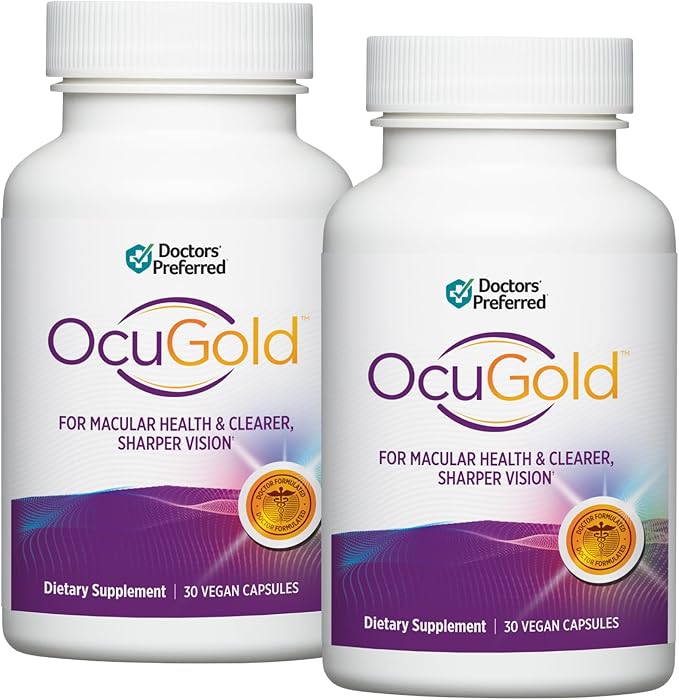 DOCTORS' PREFERRED Clinical-Grade OcuGold Eye Vitamins with Lutein and Zeaxanthin for Macula &amp Retina Health Digital Eye Strain Eye Fatigue and Visual Performance | 60 Vegan Capsules