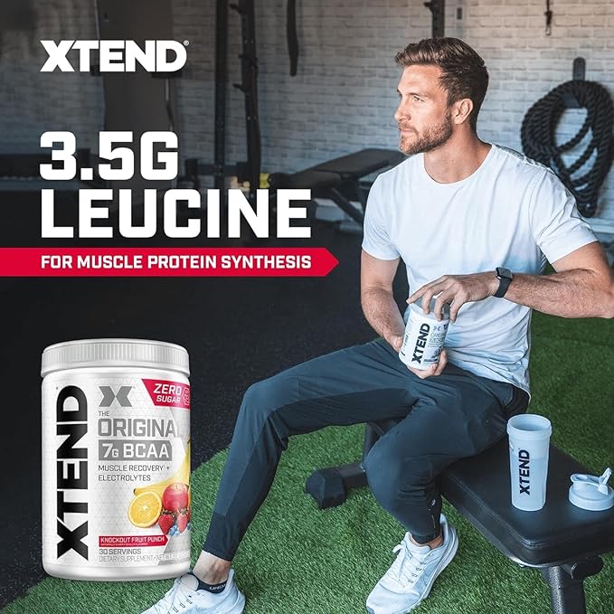 Xtend Original BCAA Powder 7g BCAAs and 2.5g L-Glutamine for Muscle Recovery Hydration and Lean Muscle Sugar Free Intra and Post Workout Drink with Electrolytes Knockout Fruit Punch 30 Servings