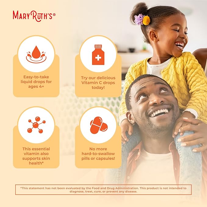 MARYRUTH'S Organic Vitamin C Supplement | Liquid Vitamin C Liquid Drops for Adults &amp Kids | Immune Support Supplement for Overall Health | Vegan | Non-GMO | Gluten Free | 4 Fl Oz