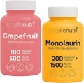 LongLifeNutri Grapefruit Seed Extract 500 mg + Monolaurin 1500 mg Bundle - 180 + 200 Vegetarian Capsules Daily Energy &amp Balance Gut Health &amp Natural Defense GMP Certified Made in USA