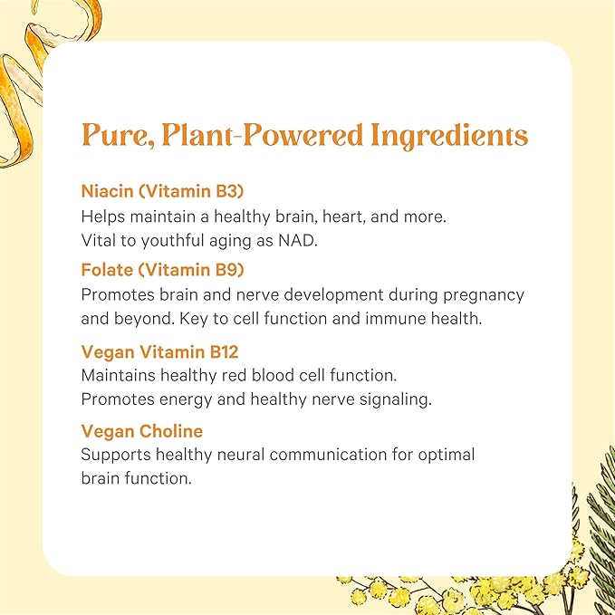 PURE SYNERGY Super B-Complex | Vitamin B Complex Made with Organic Whole Foods | Vegan Supplement with Natural Vitamin B12 Niacin and Folate | for Energy Focus and Mood Support (60 Tablets)