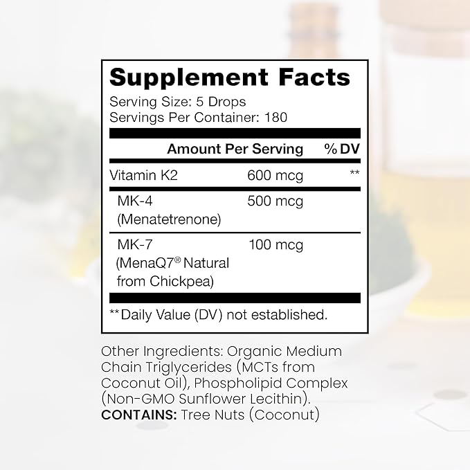 Pure Therapro Rx Ultimate K2 Supplement | Liquid Liposomal Vitamin K2 Drops | 180 Serving | 600mcg Vegan K2 as MK4 &amp MenaQ7 MK7 | Supports Bone Health Heart Health Skin &amp Hair | 20 mL
