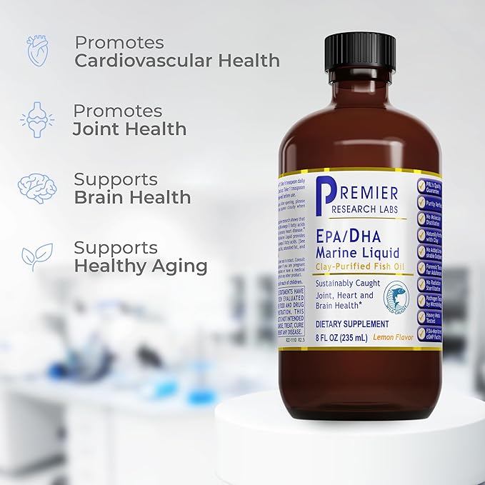Premier Research Labs EPA/DHA Marine Liquid - Omega 3 Fish Oil Liquid Omega 3 Liquid Fish Oil Supplement for Adults Joint Heart &amp Brain Health Support - 8 Fl Oz Bottle