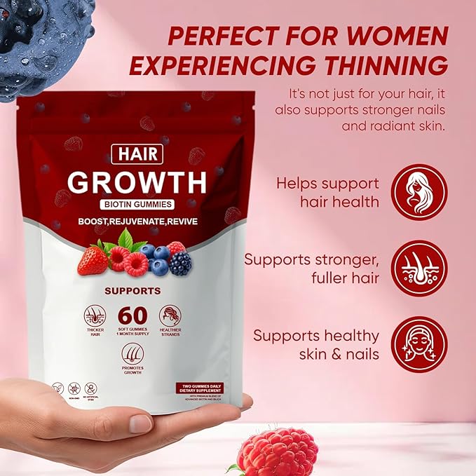 Hair Growth Vitamins Gummies for Black Women Hair Growth &amp Strength Promote Hair Strength &amp Growth with Biotin Collagen &amp Botanical Extracts Delicious Berry Flavor 60 Count