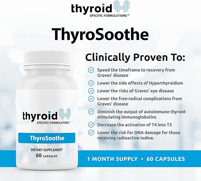 ThyroSoothe - Dr. Formulated Thyroid Support Supplement – Natural Formula for Hyperthyroidism &amp Graves’ Condition – Includes Selenium Vitamin C Lemon Balm for Overall Thyroid Health – 30 Day Sup