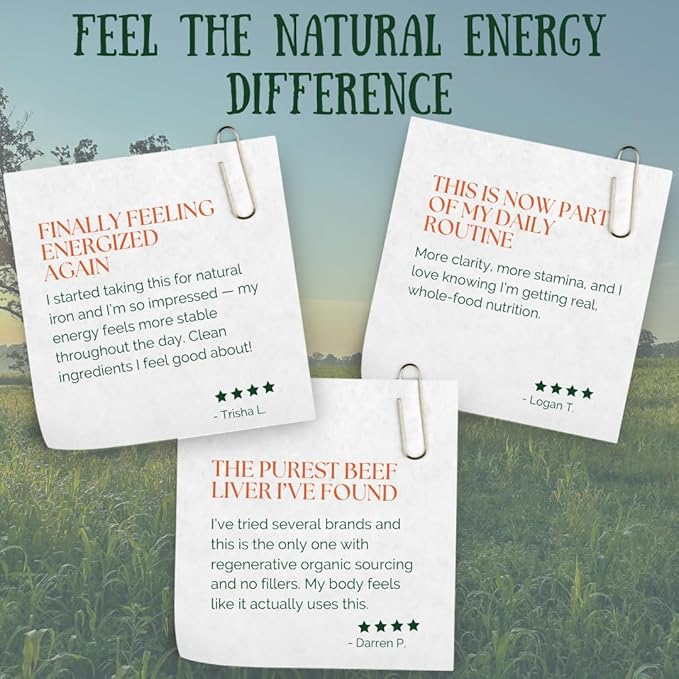 Beef Liver Pure – Regenerative Organic Certified Grass-Fed Liver Supplement – Natural Source of Iron Vitamin A &amp B12 – Supports Energy Metabolism &amp Vitality – 180 Capsules