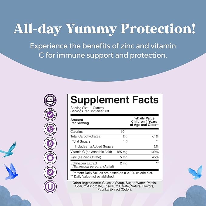 Bundle of Kids DHA Omega 3 Gummies - Fish Free with Vegetarian 6 9 for Vision Brain &amp Immunity and Kids Immunity Support Gummies Vitamin C with Zinc &amp Echinacea Immune Booster Supplement for C