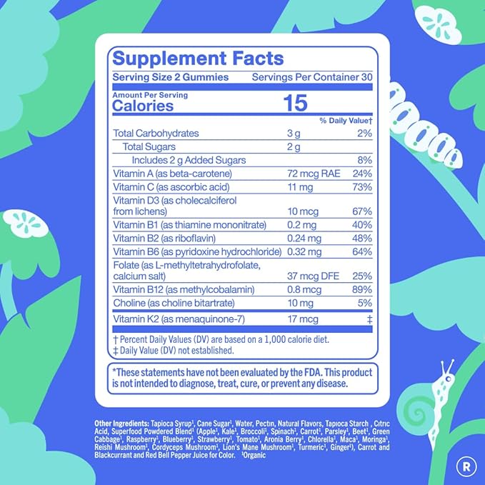 FIRST DAY Toddler Multivitamin Gummies (Ages 2-3)| Kids Multivitamin Gummies with Vitamins A C D3 B2 B12 Choline Folate and 21 Organic Superfoods| (30 Day Supply)