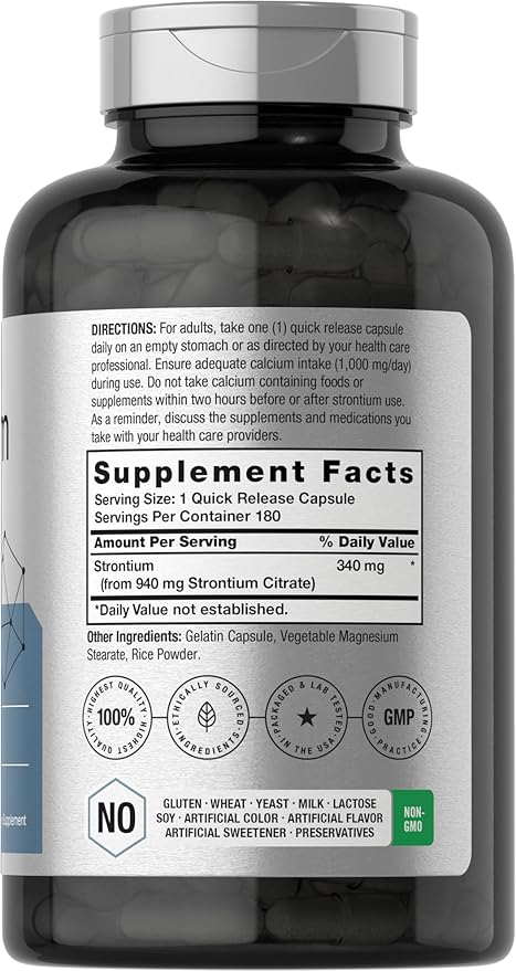 Horbäach Strontium Citrate 940 mg | 180 Capsules | Non-GMO &amp Gluten Free Supplement