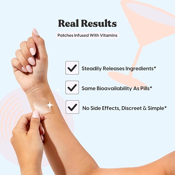 The Patch Brand Recovery Patches | Supports Morning After with Vitamin B1 DHM Glutathione | Party &amp Travel Must Haves | Long Lasting Water Resistant Patches