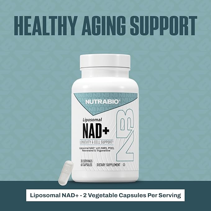 NutraBio Liposomal NAD+ Supplement with Resveratrol NMN &amp PQQ for Longevity and Cell Support for Men and Women Long-Term Vitality 60 Capsules