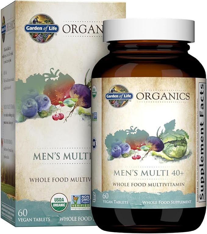 Garden of Life Organics Men's 40+ Multivitamin with Prostate Support B12 &amp Vitamins – Vegan Daily Whole Food Multivitamin Non-GMO Certified Organic 60 Tablets