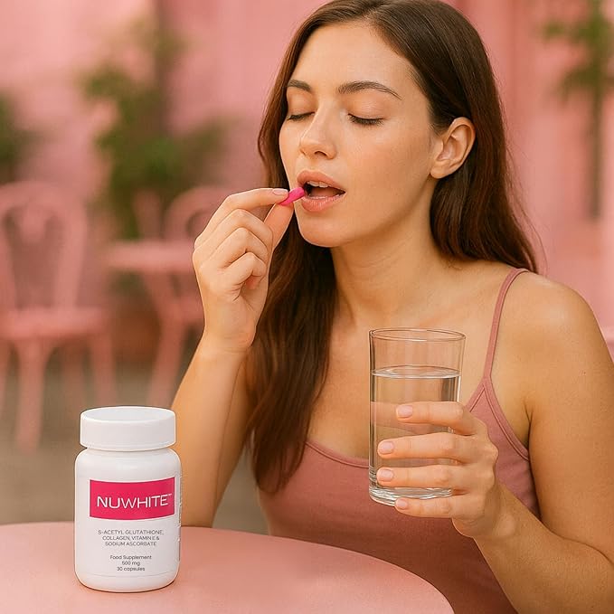 Nu White S-Acetyl Glutathione 30 Capsules – New Improved Formula for Radiant Even-Toned Skin | Premium Supplement for Daily Wellness &amp Glow
