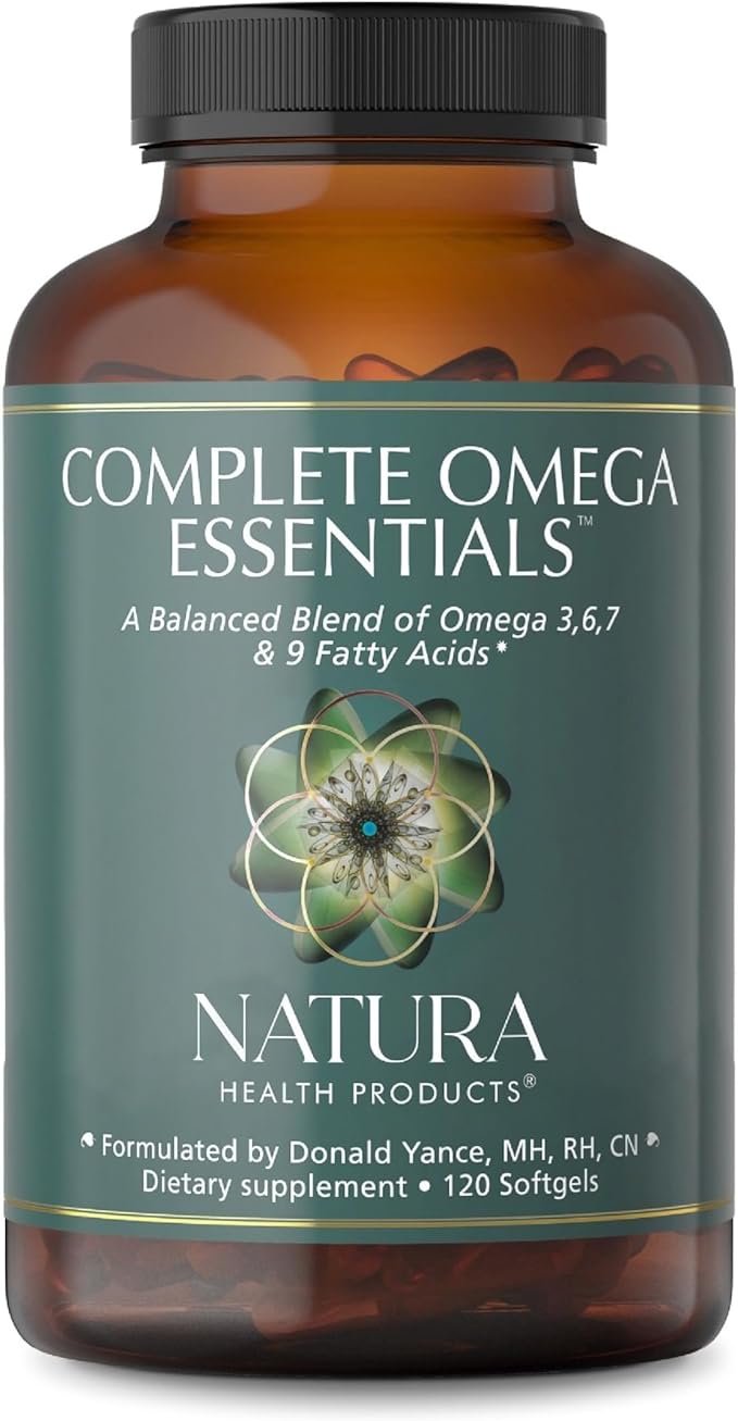 Natura Health Products Complete Omega Essentials Supplement - Balanced Blend of Omega 3 6 7 &amp 9 Fatty Acids - Featuring Fish Oil Concentrate Borage Seed Oil Sea Buckthorn Berry (120 softgels)