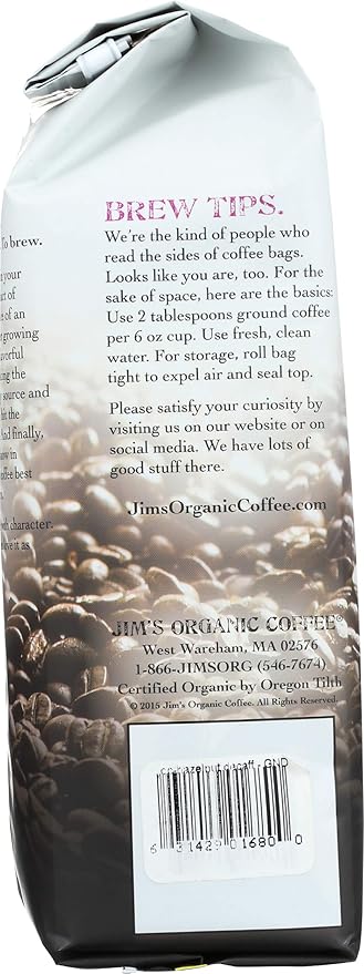 JIMS ORGANIC COFFEE Organic Ground Hazelnut Decaf Coffee 12 OZ