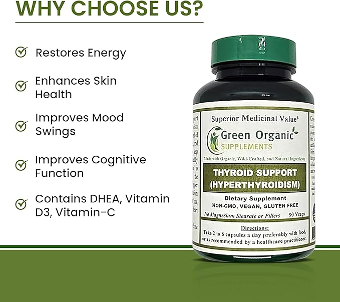 Green Organic Supplements Thyroid &amp Hyperthyroidism High Absorbable Non-GMO Gluten-Free