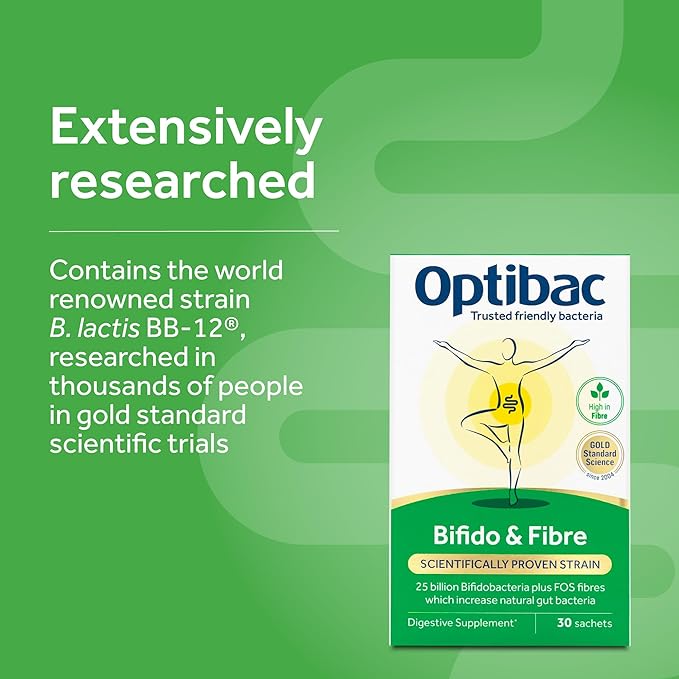 Optibac Probiotics Powder with Bifidobacteria &amp Fibre 30 Sachets 2 Pack | 25 Billion CFU + 4g FOS Fibre | Vegan Probiotic &amp Prebiotic Blend | Shelf Stable &amp Gluten Free | for Everyday Dige