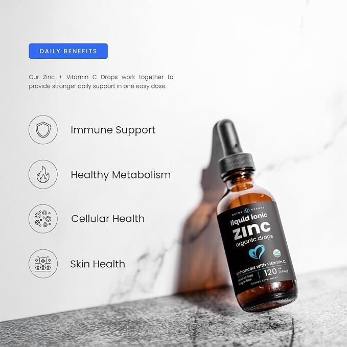 NutraChamps Liquid Zinc for Kids &amp Adults Vegan Pure Ionic Zinc Drops Enhanced with Vitamin C Supplements for Immune Support Sugar-Free Liquid 4 oz