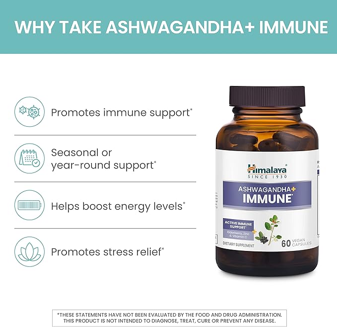 Himalaya Hello Energy with Ashwagandha for Adrenal Support &amp Daily Energy and &amp Ashwagandha +Immune with Vitamin C for Active Immune Support 60 Capsules Each - Bundle