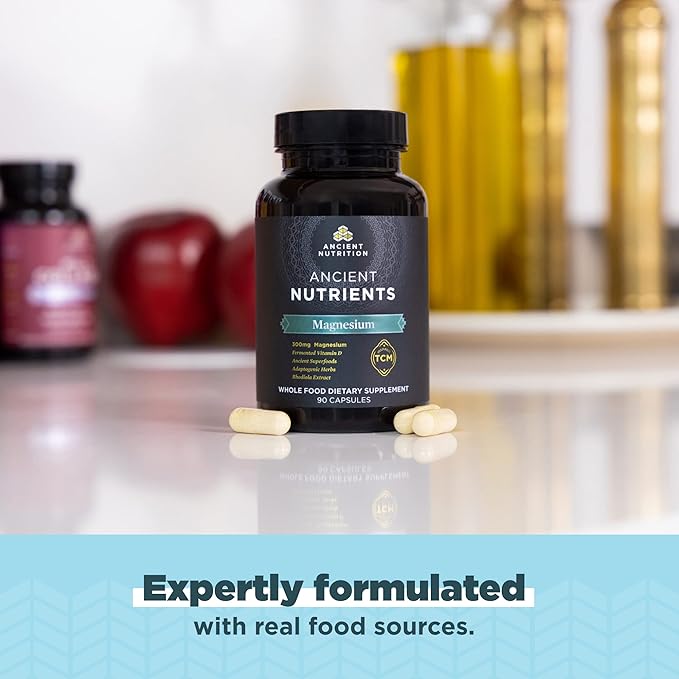 Magnesium Supplement by Ancient Nutrition Magnesium 300mg with Vitamin D for Immune Support Adaptogenic Herbs Enzyme Activated Paleo &amp Keto Friendly 90 Capsules