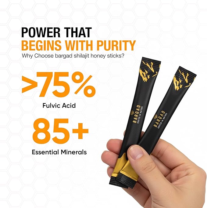 Bargad Pure Himalayan Shilajit Honey Sticks with Saffron – 30 Count | 75%+ Fulvic Acid 85+ Trace Minerals | Natural Energy &amp Immunity Booster | Easy Single-Use Packets