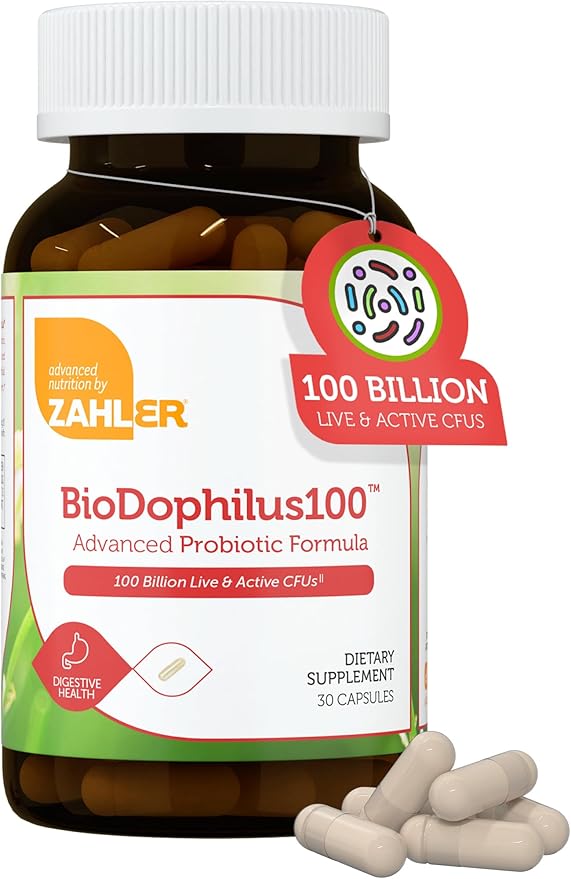 Zahler BioDophilus100-100 Billion Probiotic - 100 Billion CFU 11-Strain Gut Health Probiotic Supplement - Prebiotics/Probiotics for Digestive Health Probiotics for Women and Men. (30 Ct)
