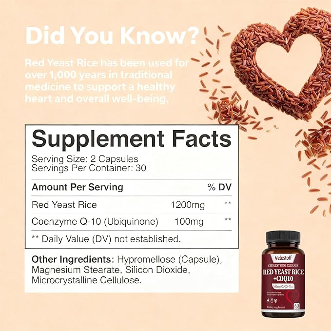Red Yeast Rice &amp Coq10 Cholesterol Cleanse Red Yeast Rice Cholesterol Support Blend Natural Non-GMO Vegan