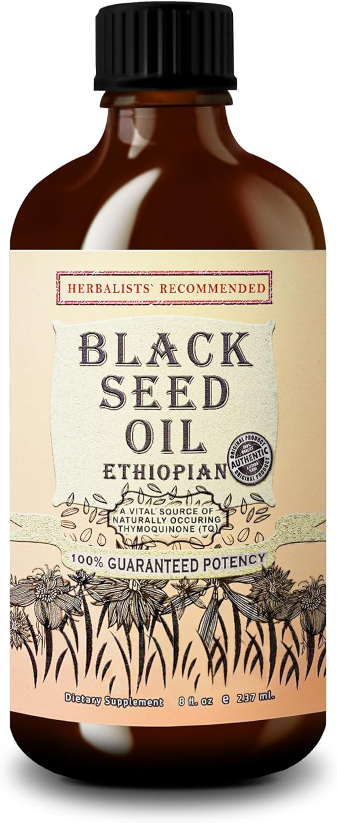 Ethiopian Black Seed Oil 8oz – Cold Pressed Nigella Sativa | High Thymoquinone 3.45% Black Cumin Seed Oil | 100% Pure Unrefined Liquid | Immune Skin Hair &amp Digestive Support | Glass Bottle
