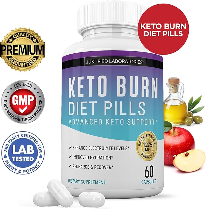 (3 Pack) Keto Burn Diet Pills 1275MG New &amp Improved Formula Contains Apple Cider Vinegar Extra Virgin Olive Oil Powder Green Tea Leaf 180 Capsules