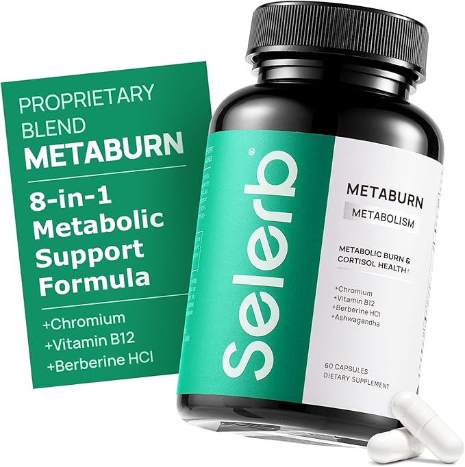 Selerb Metaburn Weight Loss Pills for Women &amp Men - Appetite Suppressant &amp Fat Burner Metabolism Support Weight Loss Supplement with Berberine Chromium Green Tea &amp B12-60 Capsules