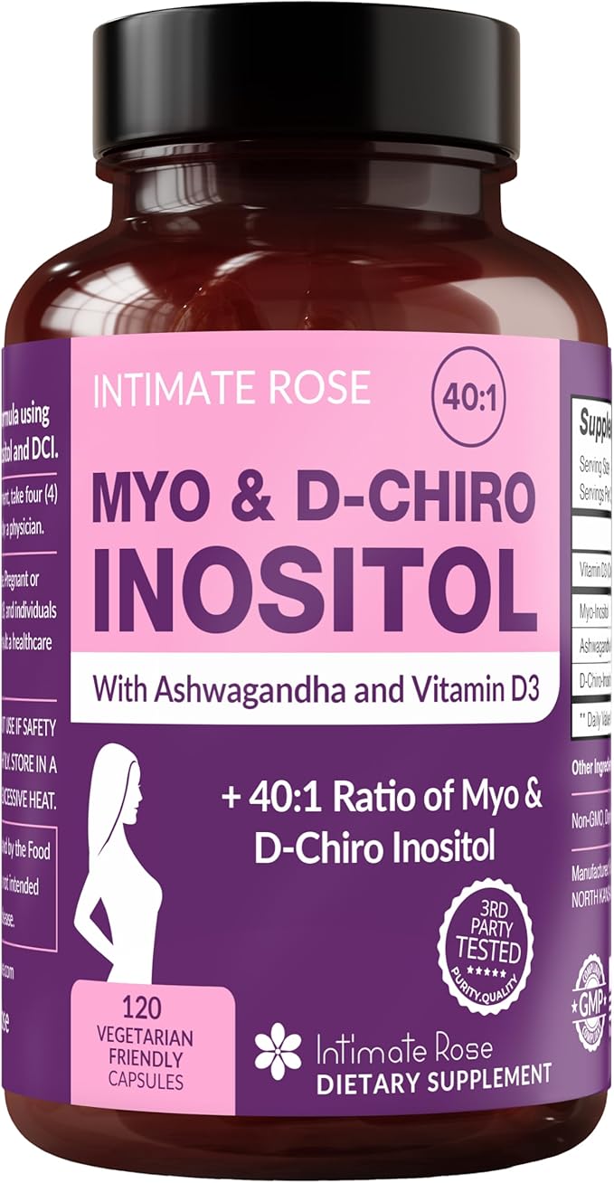 Intimate Rose Myo-Inositol &amp D-Chiro Inositol Supplement for Women - Hormone Balance &amp Ovarian Support for Women - Ideal 40:1 Ratio Vitamin D3 + Ashwagandha