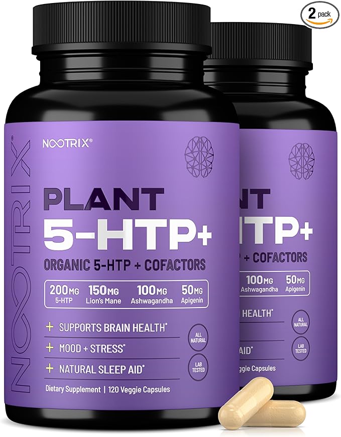 Nootrix Organic Plant 5 HTP+ Supplement | Supports Memory Mental Focus Cognitive Health &amp Energy | Promotes Healthy Mood &amp Brain Function | Vitamin B6 &amp L Theanine | 240 Capsules