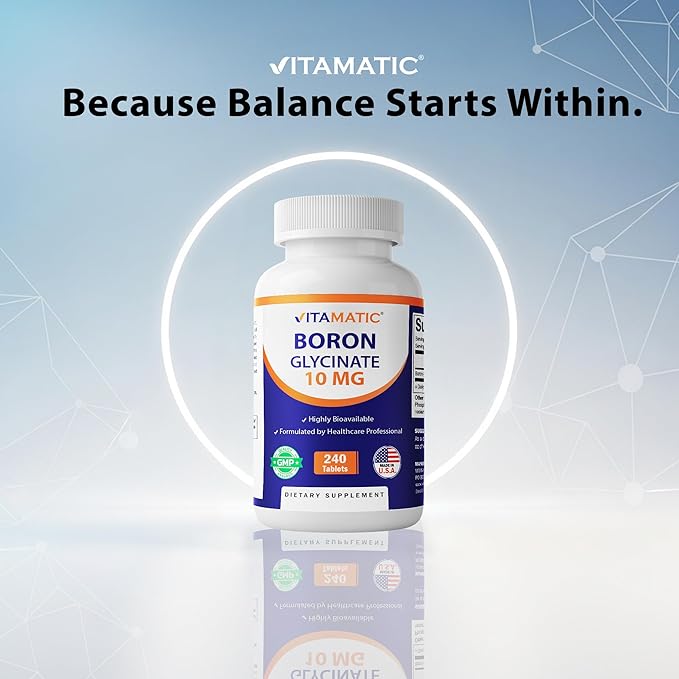 Vitamatic Chelated Boron (as Glycinate) 10mg 240 Tablets - Supports Hormone Balance Bone Health &amp Connective Tissue- 2 Pack