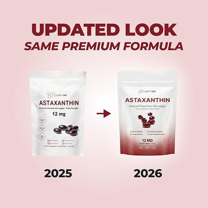 Astaxanthin 12mg Antioxidants Supplement – Natural Microalgae Source – Lipid-Based Softgel for Enhanced Absorption – Cognitive Vision &amp Joint Support – 30 Softgels (Pack of 1)