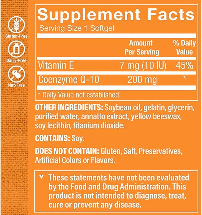 The Vitamin Shoppe CoQ-10 200mg Beneficial for Those Taking (120 Softgels)
