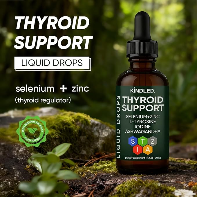Kindled Thyroid Support Drops | Liquid Drops with Selenium Zinc &amp L-Tyrosine Iodine Ashwagandha | kindled Thyroid Support Daily Support – 4 fl.oz (120mL)