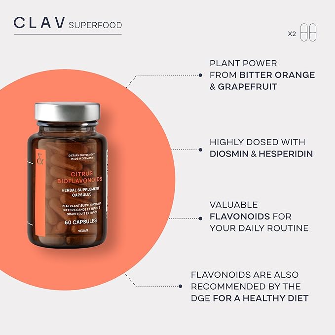 CLAV Citrus Bioflavonoids - Vegan Flavonoids Supplements Made from Bitter Orange and Grapefruit Extract - Antioxidant &amp Immune Support - 60 Capsules - Made in Germany