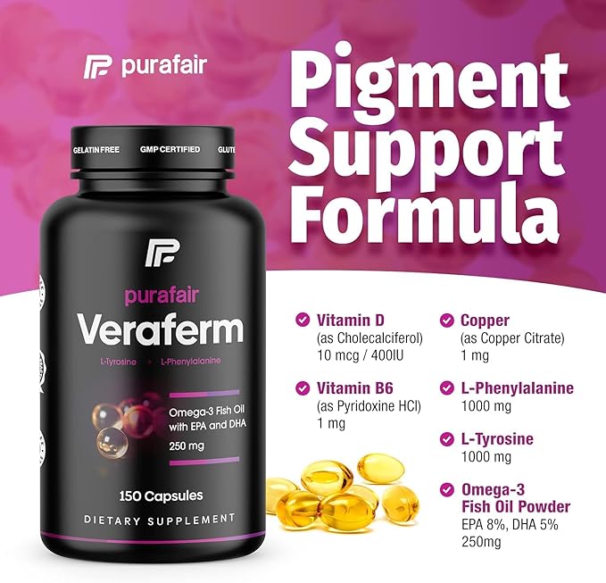 Vitiligo? Improve Skin Pigmentation &amp Get Rid of White Spots on Skin with This Vitiligo Treatment: Veraferm. These Vitiligo Pills Can Be Used Alone or with Vitiligo Creams for Best Results.