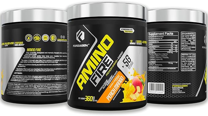 Forzagen Amino Fire | Essential Amino Energy Powder for Pre-Workout | BCAA Energy Boost &amp Muscle Recovery Drink Mix Enhance Focus &amp Concentration Dietary Supplement | Peach Mango 40 Serving