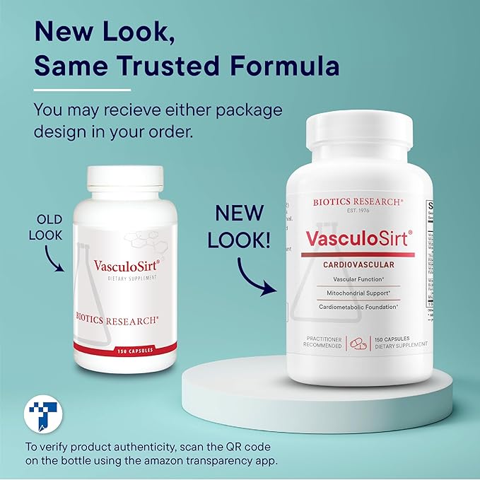 Biotics Research VasculoSirt®– Formulated with The Assistance of Mark Houston MD Cardiovascular and Healthy Support for Healthy Blood Flow Support CoQ10 Resveratrol ALA Ginkgo- 150 Capsules