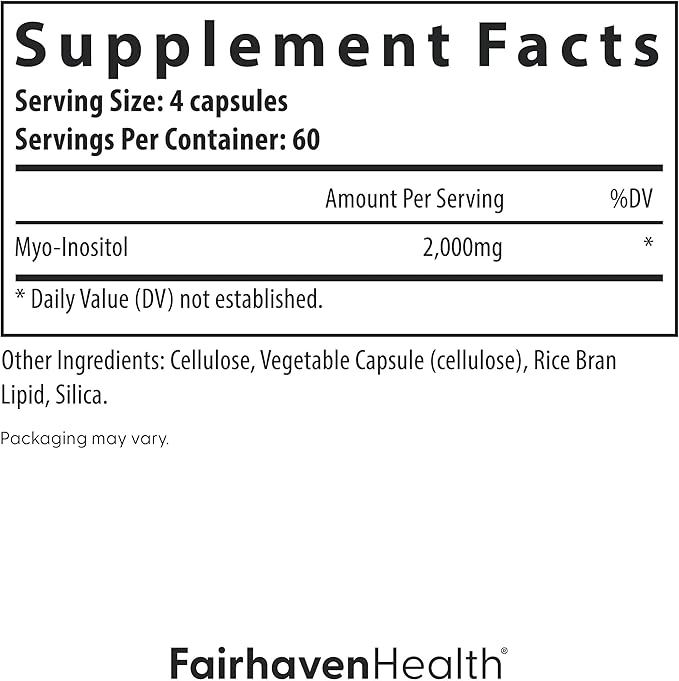 Fairhaven Health Myo-Inositol Supplement for Women and Men | Vitamin B8 2000mg | Vegan Inositol Powder Capsules | Gluten Dairy and Soy Free | 240 Myo Inositol Capsules