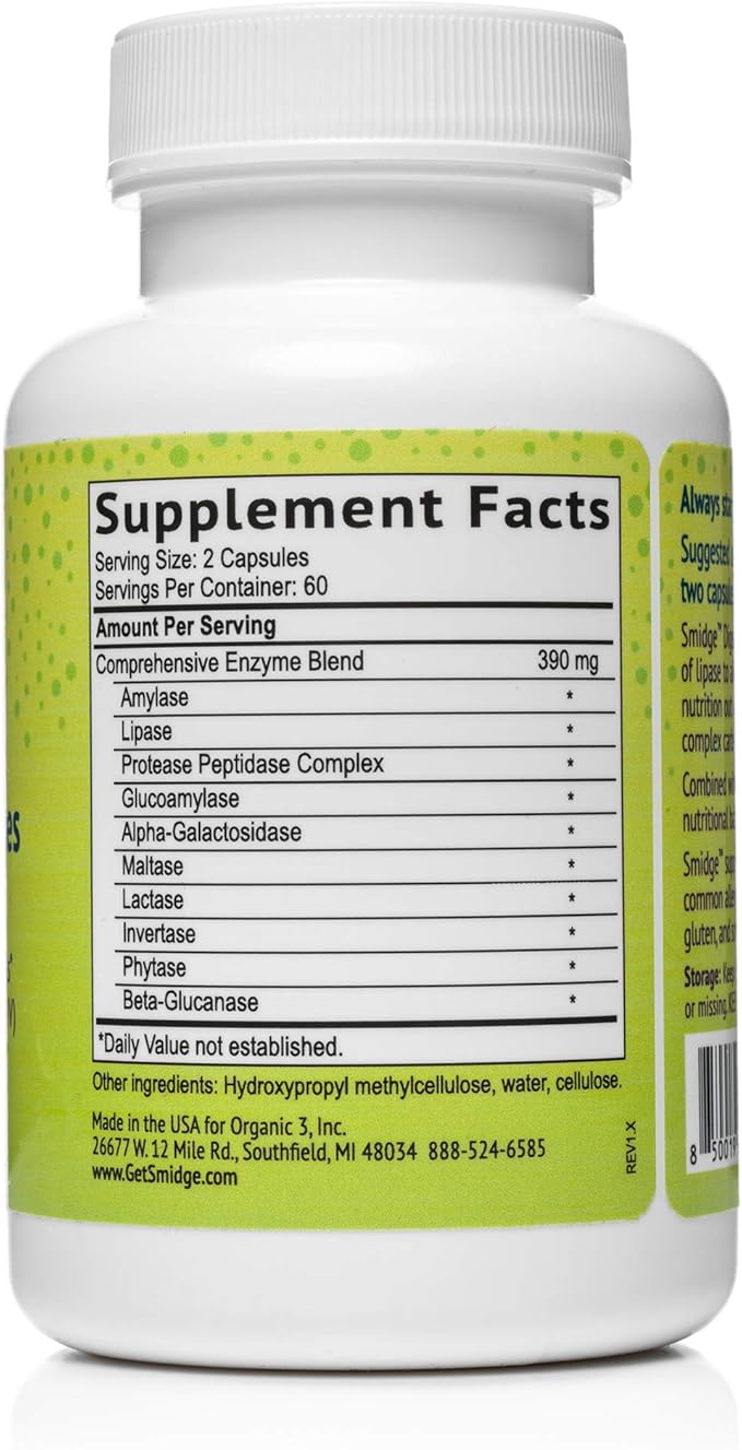 Smidge® Digestive Enzymes – Comfy Digestion – Lipase &amp Protease – 120 Capsules
