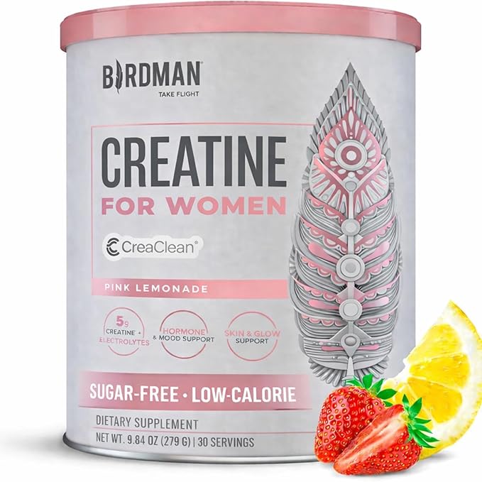 BIRDMAN Creatine for Women | Creatine Monohydrate Powder with Myo &amp D-Chiro Inositol Hyaluronic Acid Zinc Electrolytes and Vitamins | Sugar Free Pink Lemonade | 30 Servings