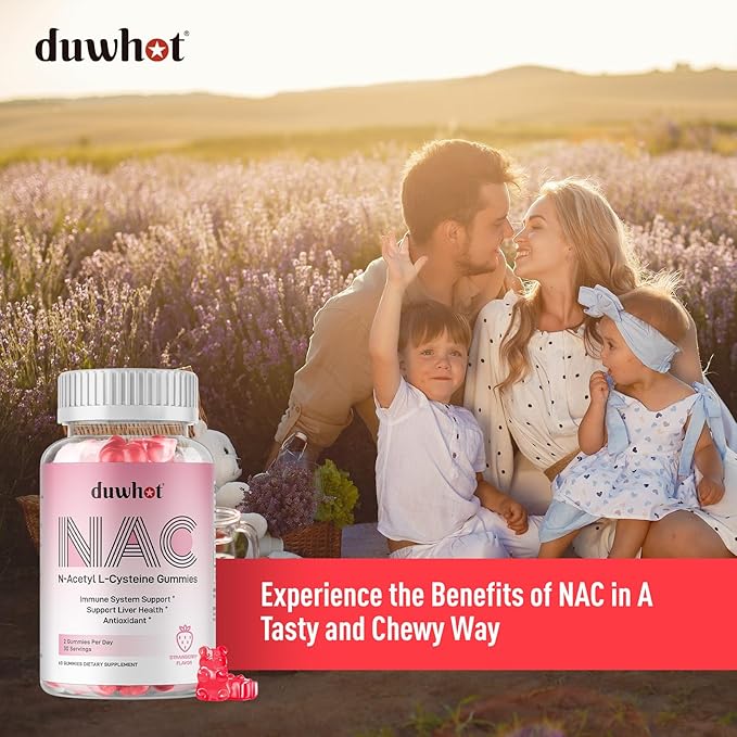 NAC Gummies 600mg N Acetyl Cysteine Supplement NAC Chewable for Antioxidants &amp Immune Support Lung &amp Liver Health Natural Strawberry Flavor 60ct